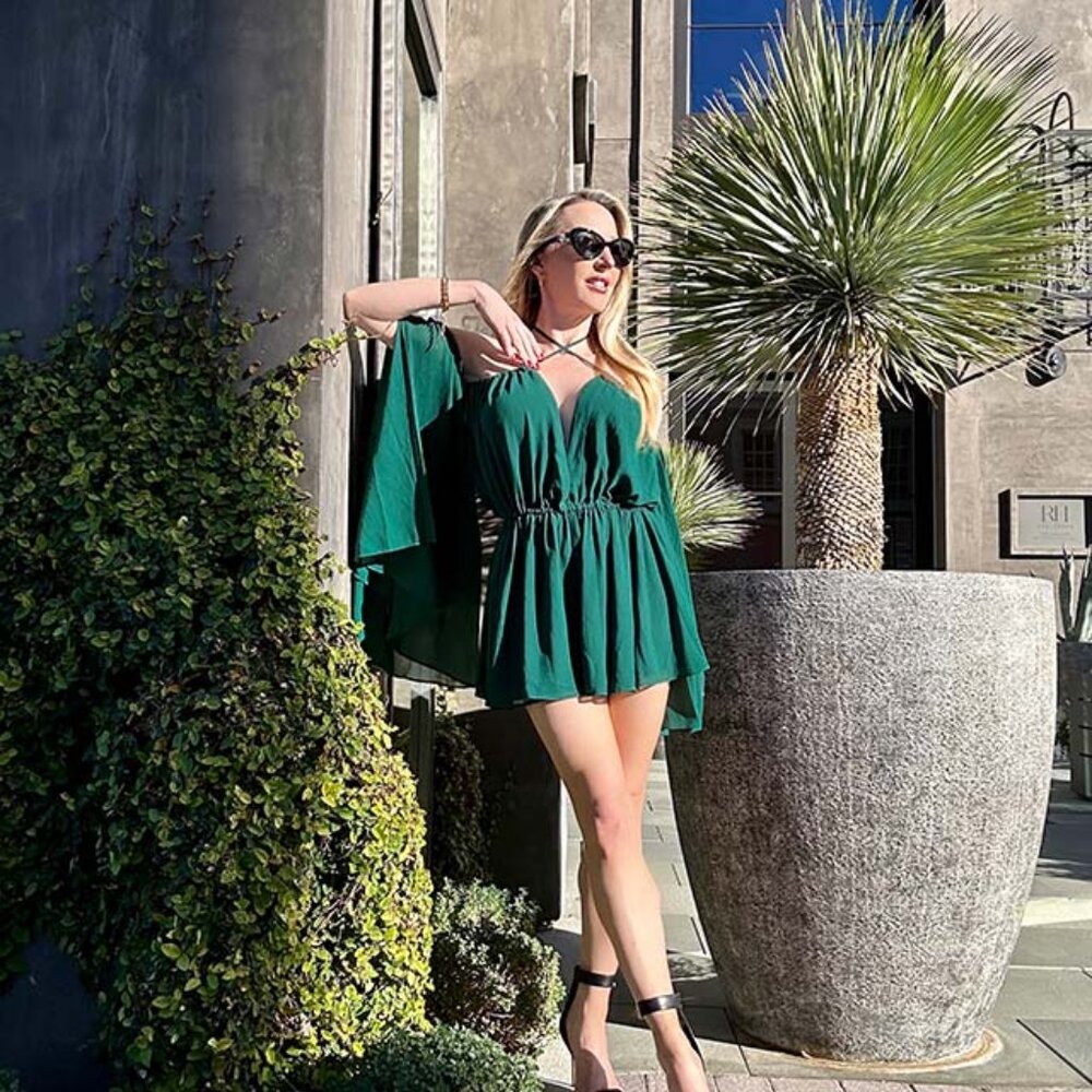 Michael Costello off the shoulder green romper XS